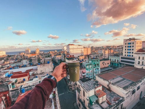 sunrise coffee overlooking the city in havana, cuba