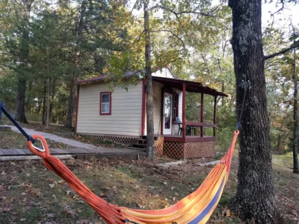 hammock and small cabin near lake in missouri