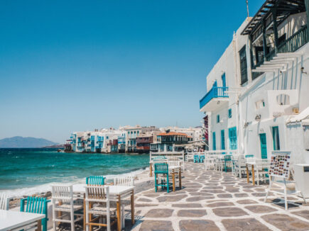 Mykonos outdoor seating with sea