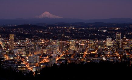 portland oregon and mt hood at dusk from pittock mansion