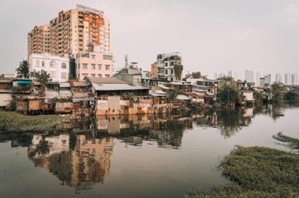 A shanty town next the river in Saigon, Vietnam