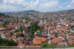 Looking out over Sarajevo from the suburbs on the hillside. Sarajevo, Bosnia.