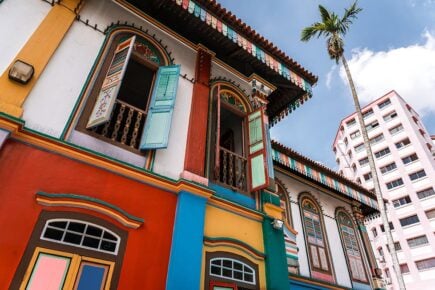 A colourful wooden building in Little India, Singapore