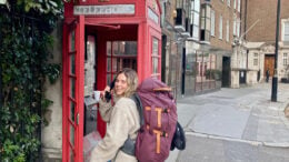 danielle at a phone booth in london, england