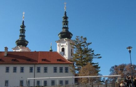 The unique clock towers of the churches of Prague, Czech Republic.
