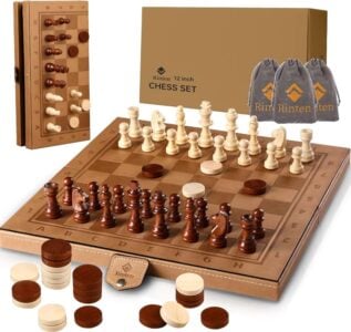 Leather Travel Magnetic Chess and Checkers Folding Board