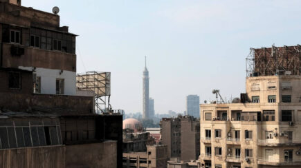 the cairo tower as seen from the rooftop of dahab hostel