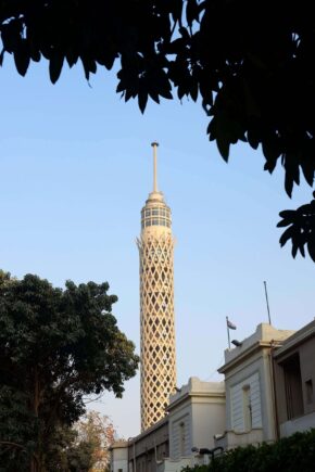 cairo tower as seen from below in zamalek